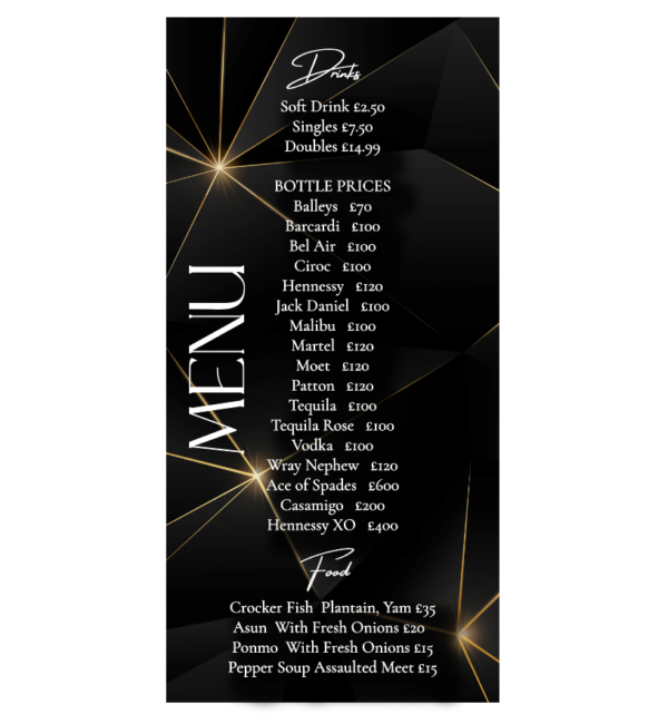 Modern Black Menu Card