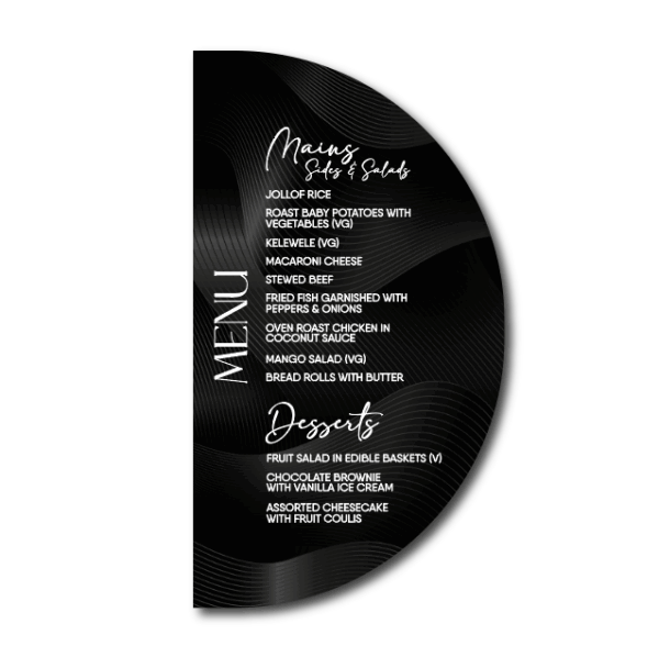 Black Curve Wedding Menu Card - Image 2