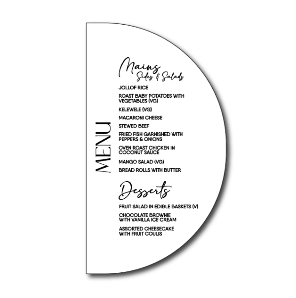 White Curve Wedding Menu Card - Image 2