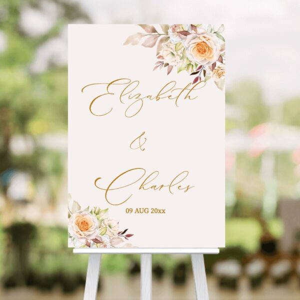 Orange Bloom Wedding Welcome Sign