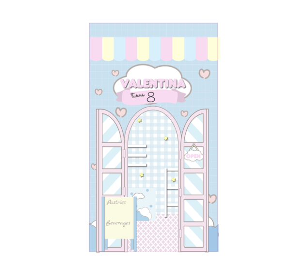 Blue Cafe Birthday Backdrop