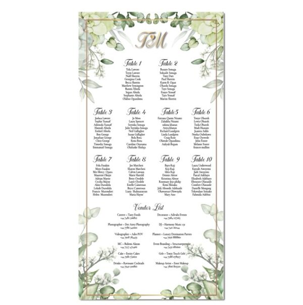 Botanical Frame Wedding Seating Plan