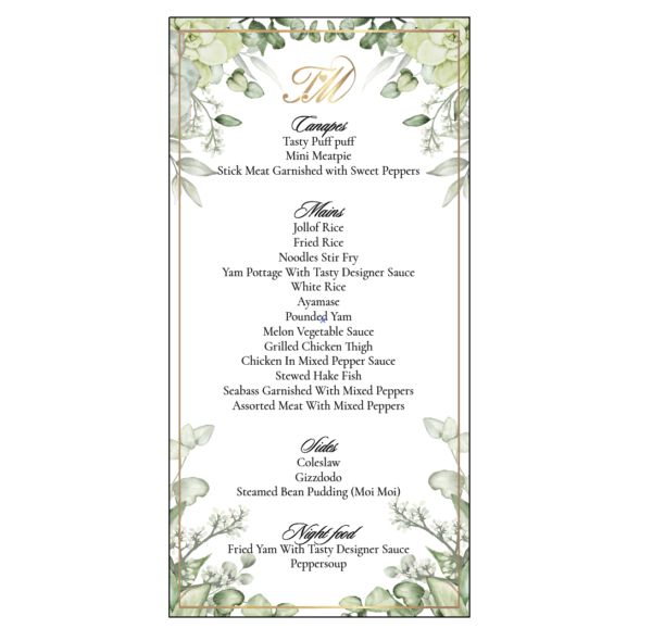 Botanical Frame Wedding Menu