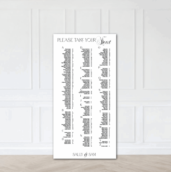 Minimalistic Indexed Wedding Seating Plan