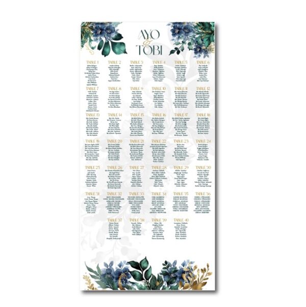 Floral Elegance Wedding Seating Plan – Green & Blue Botanical Design - Image 2