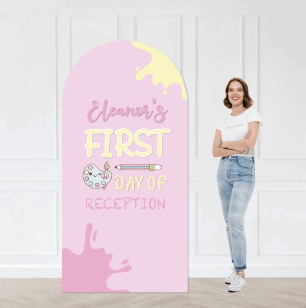 Pink pastel paint splatter back to school backdrop design