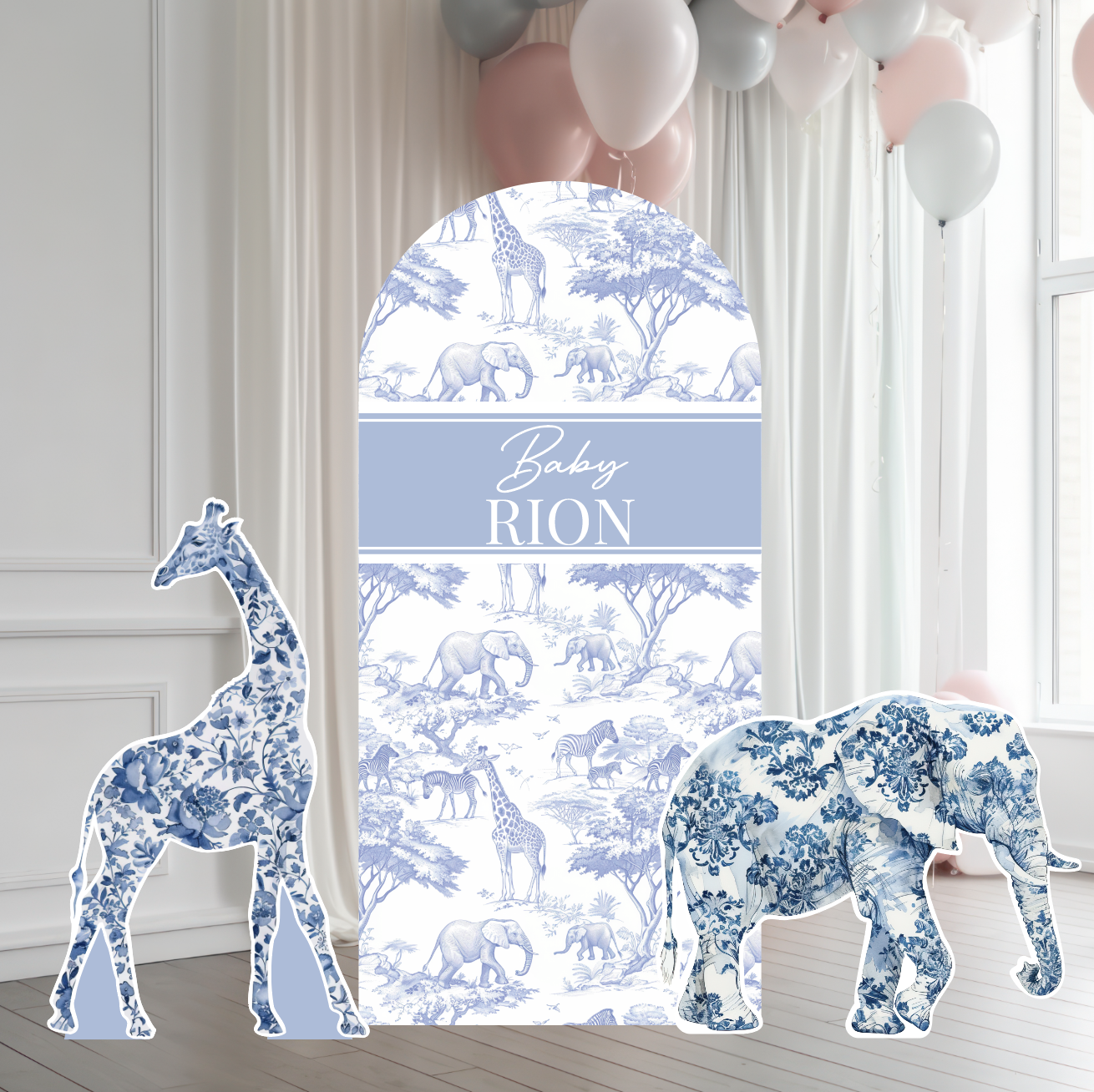Blue Safari Toile Backdrop Set
