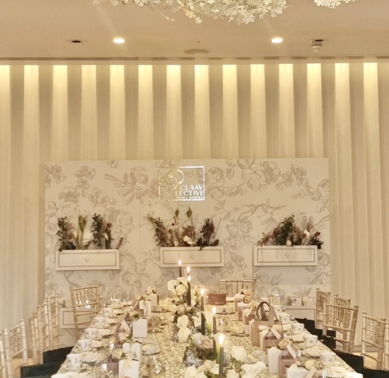 Sage Toile Flower Box Baby Shower Backdrop