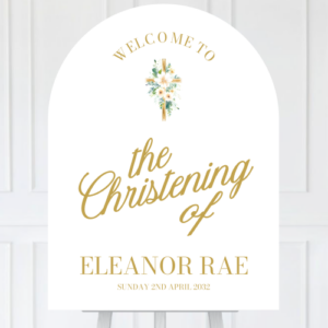 White & Gold Christening Sign