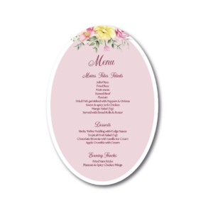 Pink Floral Oval Menu Card