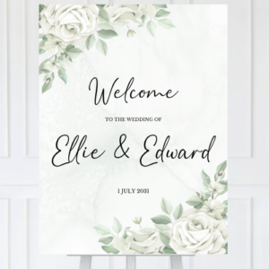 White Rose Wedding Welcome Sign